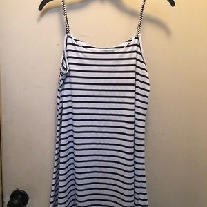 White dress w/blue stripes braided spaghettistraps